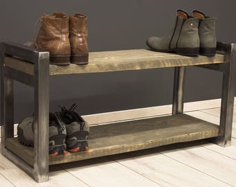 Shoe Rack, Shoe Rack Metal and Wood,  Reclaimed Wood, Industrial Shelf Shoe, Minimalistic Shelf, Shoe Storage, Vintage shelf