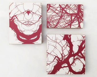 Red Twinpark-woodblock print red nature home decor trees various sizes