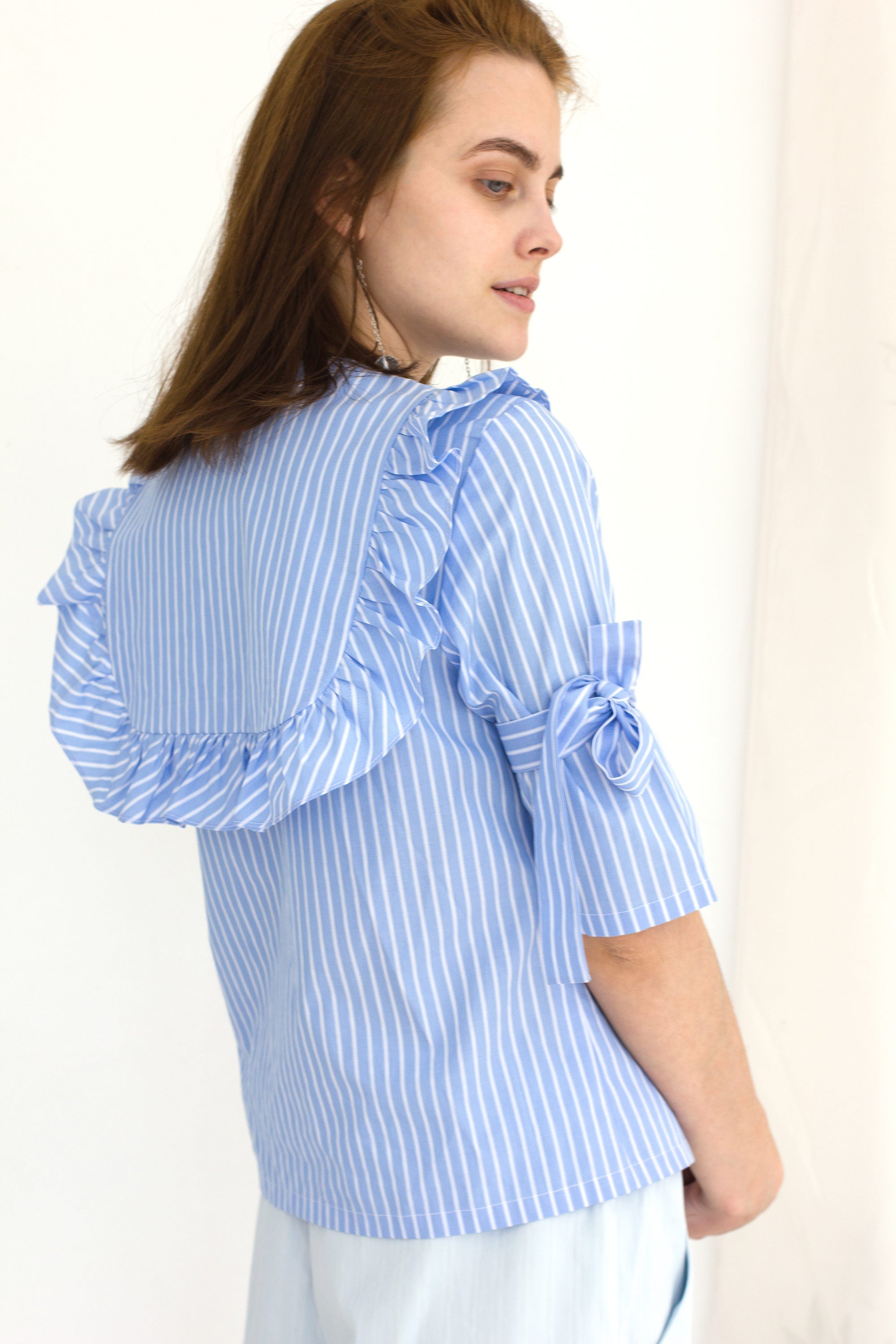 Blue shirt with a sailor's collar Womens blouse Summer