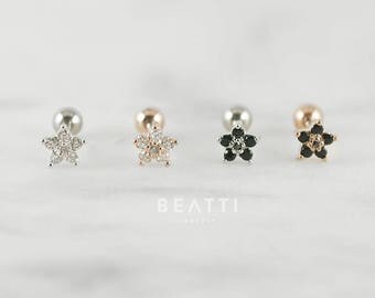 Sparkly flower cartilage earring/ Piercing/ Tragus stud/CZ piercing/CZ Stud/Helix/conch