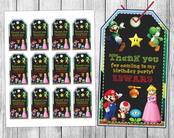 Super Mario Thank You Tags, Super Mario Favor Tags, Super Mario Gift Tags, Super Mario Tags, Super Mario Tag Printable, Birthday Tags