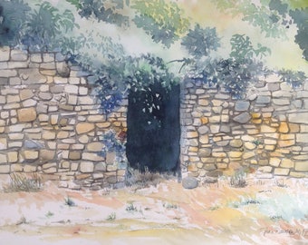 Ruin ruine La Garde-Paréol Provence Vaucluse watercolor painting aquarelle wasserfarben aquarel