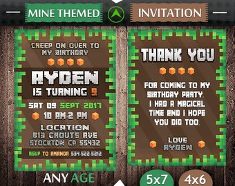 Mine Themed Invitation, Mine Themed Birthday, Mine Themed Invite, Mine Themed Party, Mine Themed Printable, Mine Themed Card