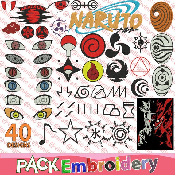 Naruto Shippuden Symbols kit of 40 Embroidery Designs Sewing