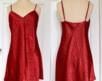 Heart Slip Dress / Ruby Red Slip Dress / Vintage Slip Dress / Valentine's Dress / Vintage Sleepwear