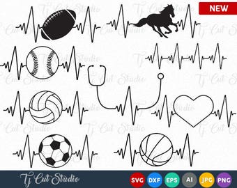 Heartbeat Svg, Heartbeat Baseball, Heartbeat basketball, Heartbeat Horse, Heartbeat soccer, Heartbeat Cut Files Silhouette Studio Cricut