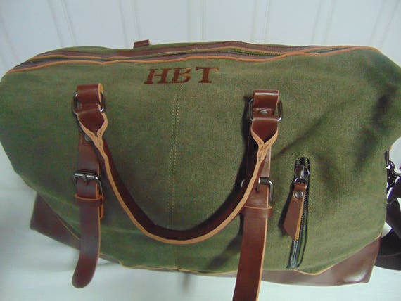 mens leather duffle bag monogrammed