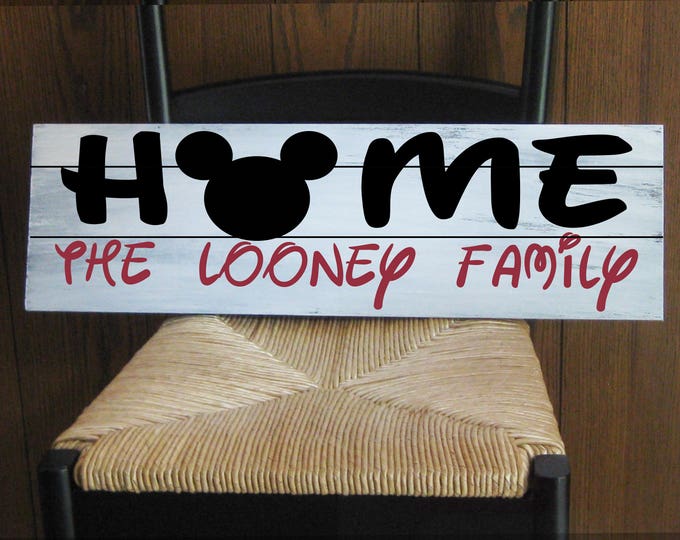 SPECIAL LOONEY FAMILY Disney Mickey Family Personalized  Handpainted Wood Sign 24 x 7.25