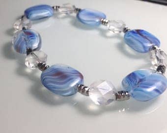 Blue Swirl Bead Stretch Bracelet