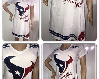 ON SALE Texans Glitter Dress | Houston Texans dress | Texans Glitter tshirt dress | Houston v neck glitter dress