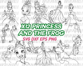 princess tiana svg, princess and the frog svg, clipart, stencil, decal, vinyl, cut files, disney princess, eps, png, dxf, line art, vector