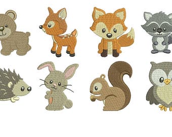 Woodland Baby Animals EMBROIDERY Set Fill Design Machine deer bear fox rabbit owl beaver raccoon Embroidery Instant Download EN2036F