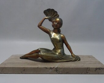 Art deco woman zamac on marble base-years 30