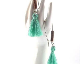 Earrings "Lili" with watery green PomPoms
