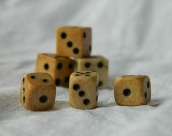 Antique handmade bone dice x 6