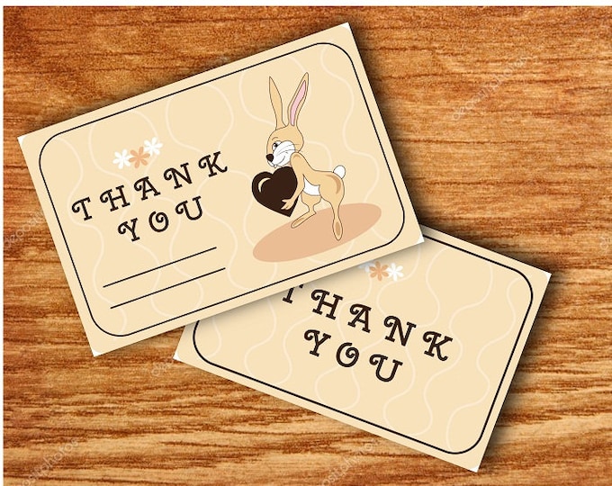 Printable gifts. Card Digital Thank you card. Bunny with heart