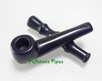 Obsidian Stone Smoking Pipe Bowl + Chillum One-Hitter, Handmade, (Matching Set of 2)