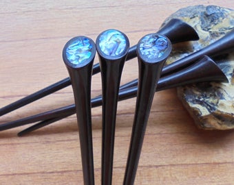 Single Prong Wooden Hair Sticks with Paua Shell Inlay, Hair Pin, Hair Fork, Hair Accessories HS35