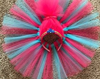 Princess Poppy Costume Set - Trolls inspired costume - Princess Poppy Tutu - Princess Poppy Headband - Branch headband - Custom Trolls Set