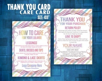 Thank You card, Care card, Thank You Cards, Return policy. Care card, 4x6''. consultant, llr business, Printable, Business Card, Care Cards