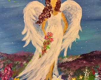 The Angel of Music Original Stretched Canvas Acrylic Painting Fine Art