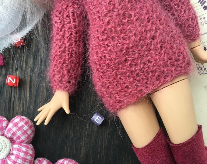 Oversize knitted sweater for Blythe doll. Blythe collection doll. Clothes for Blythe. Jacket for blythedoll. Dress for Blythe. Outfit Blythe