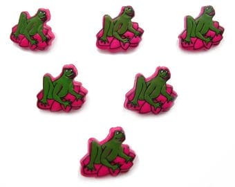 LOT 6 buttons: frog Lily Fuchsia 16mm