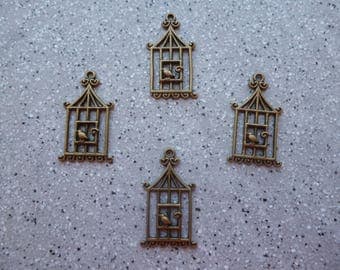 4 charms birdcages 30 mm metal bronze