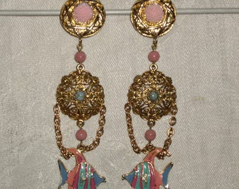 Earrings clip vintage baroque fish
