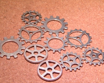 10 charms gear COG steampunk pendant - silver of 18.5 mm to 25 mm - B04