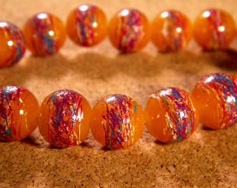 glass 12 mm orange 2 PE192 trefilee 10 beads