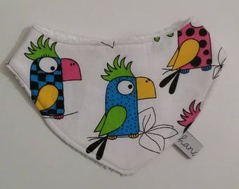 Bandana bib for baby - exotic birds motif - handmade