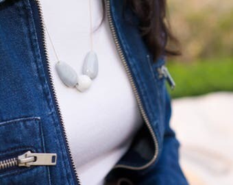 Porcelain necklace. Pale Blue and white necklace. Gold plated