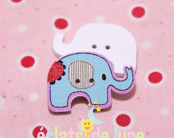 Wood button shape 29/19 mm blue Elephant