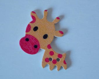 ❤ button giraffe wooden two holes