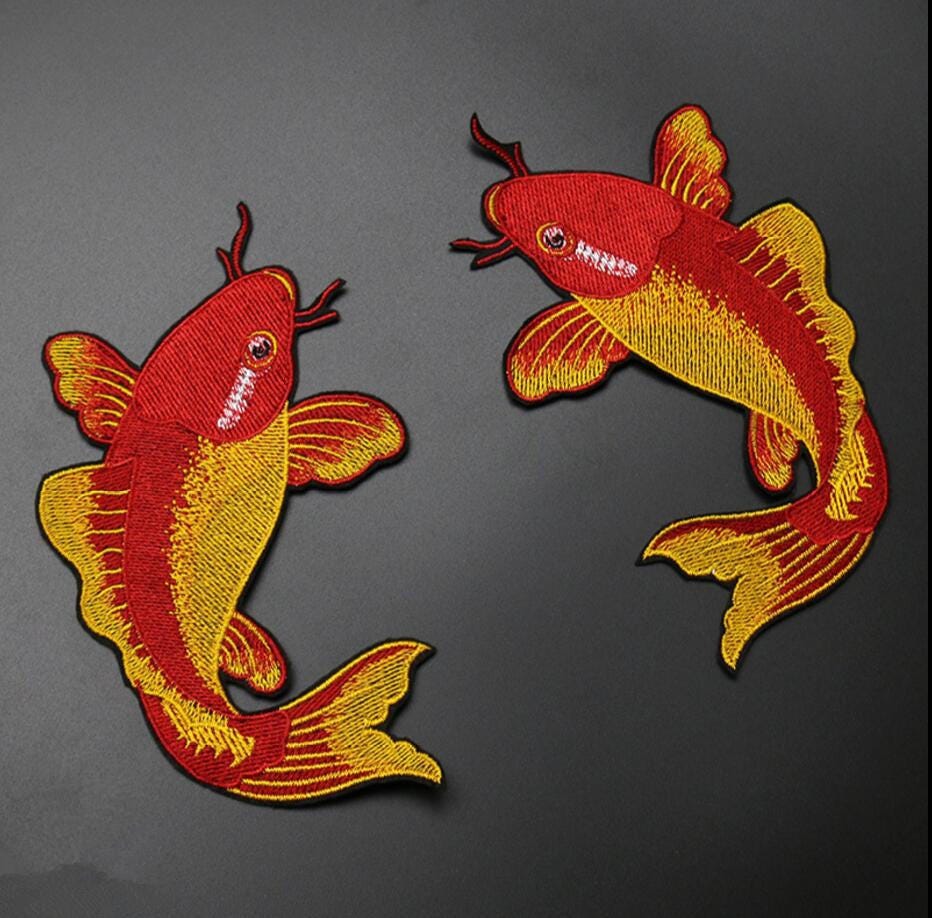 Adhesive Embroidered Carp fish patch/ Fish Embroidery Patch/