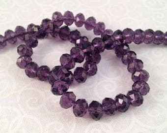 10 Crystal beads, violet purple, faceted, 6 X 8 mm