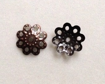 lot 100 caps-caps Cup print openwork filigree bails bronze copper color metal