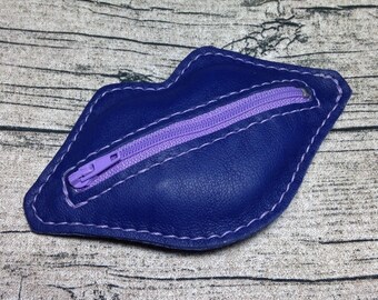 Kit Bisou : porte-monnaie en cuir véritable, coloris bleu marine