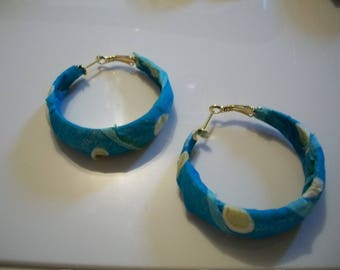 Earrings in blue and green fabrics
