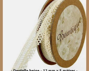 Spool of beige lace with 12 mm x 5 m - new
