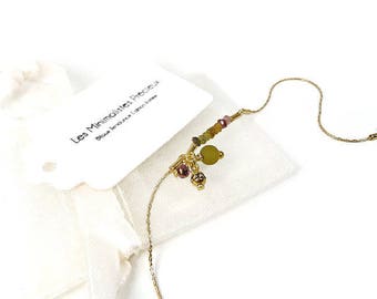 Bracelet minimalist thin gold filled and tourmaline