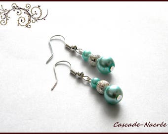 light blue silver bridal wedding Pearl Earrings Pearl