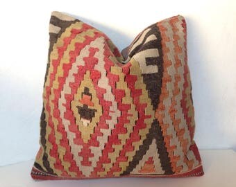 16x16 Kilim Pillow, Vintage Pillows, 40x40 cm