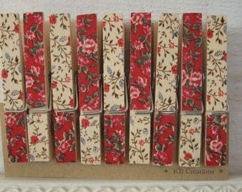 9 clips linen decorated (n ° 42) Red & beige liberty