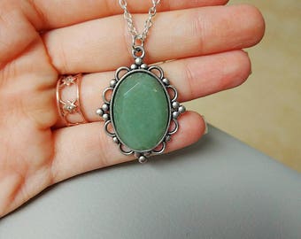 Green Quartz gemstone necklace Green Aventurine and nickel free silver chain