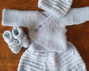 Whole jacket, harem pants, booties and hat size newborn to 1 month