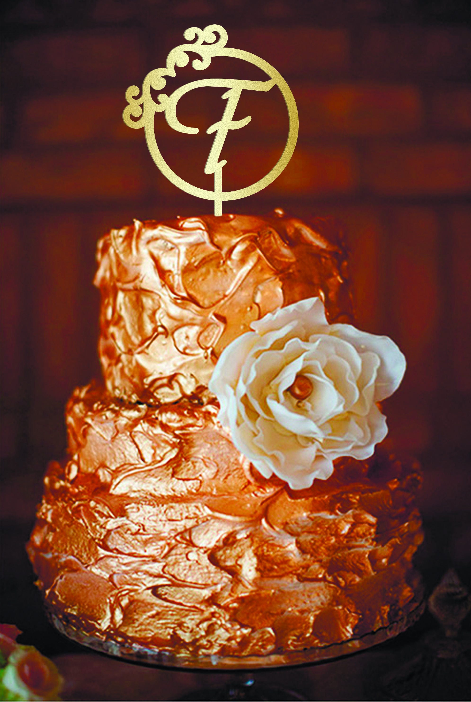 Letter F Wedding Cake Topper Gold Monogram Rustic Customized Letter F Wedding Cake Topper Gold Monogram Rustic Customized