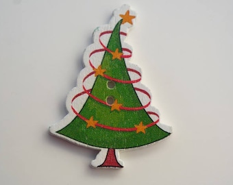 Button Christmas tree, wooden, 42 x 31 mm, fancy button
