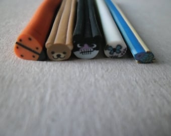 x 10 mixte(2 x 5) canes 5 polymer clay animals x 0.5 cm